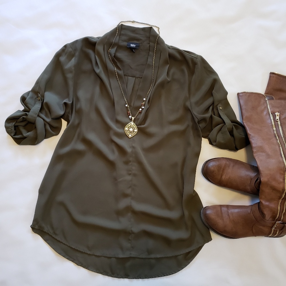 Olive green hi-lo tunic blouse (XXL)